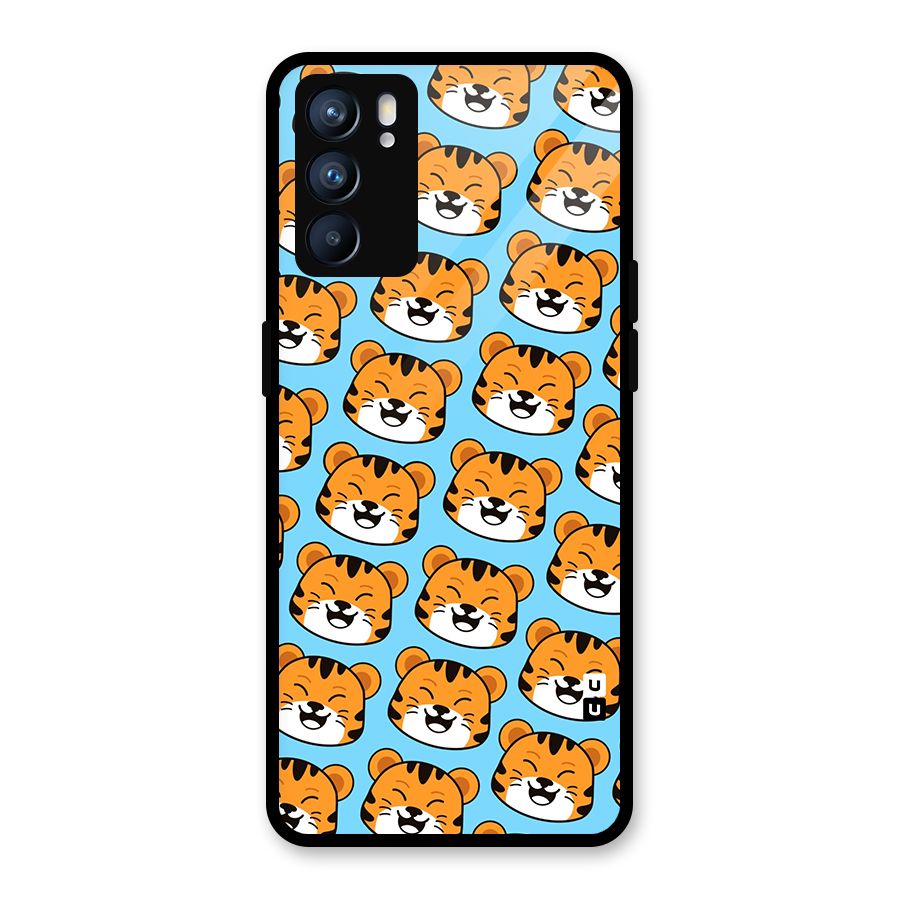 Happy Kitten Pattern Glass Back Case for Oppo Reno6 5G