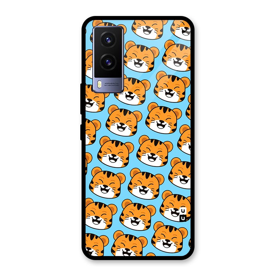 Happy Kitten Pattern Glass Back Case for Vivo V21e 5G