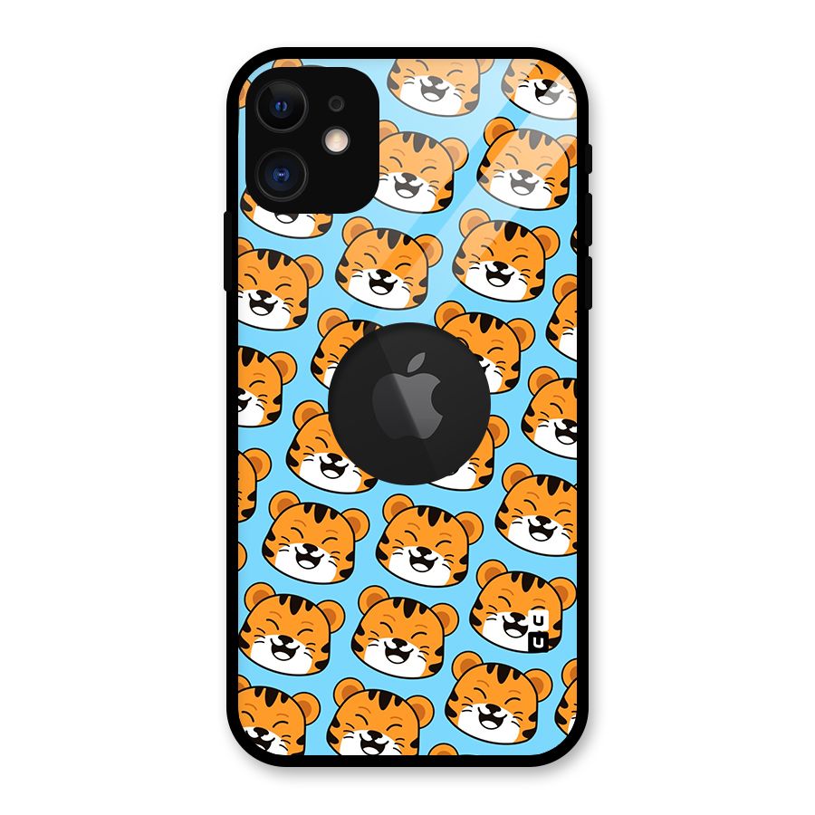 Happy Kitten Pattern Glass Back Case for iPhone 11 Logo Cut