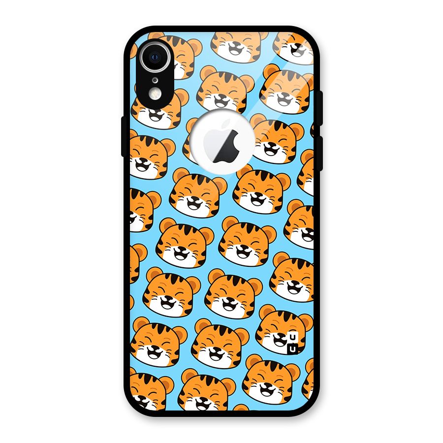 Happy Kitten Pattern Glass Back Case for iPhone XR Logo Cut
