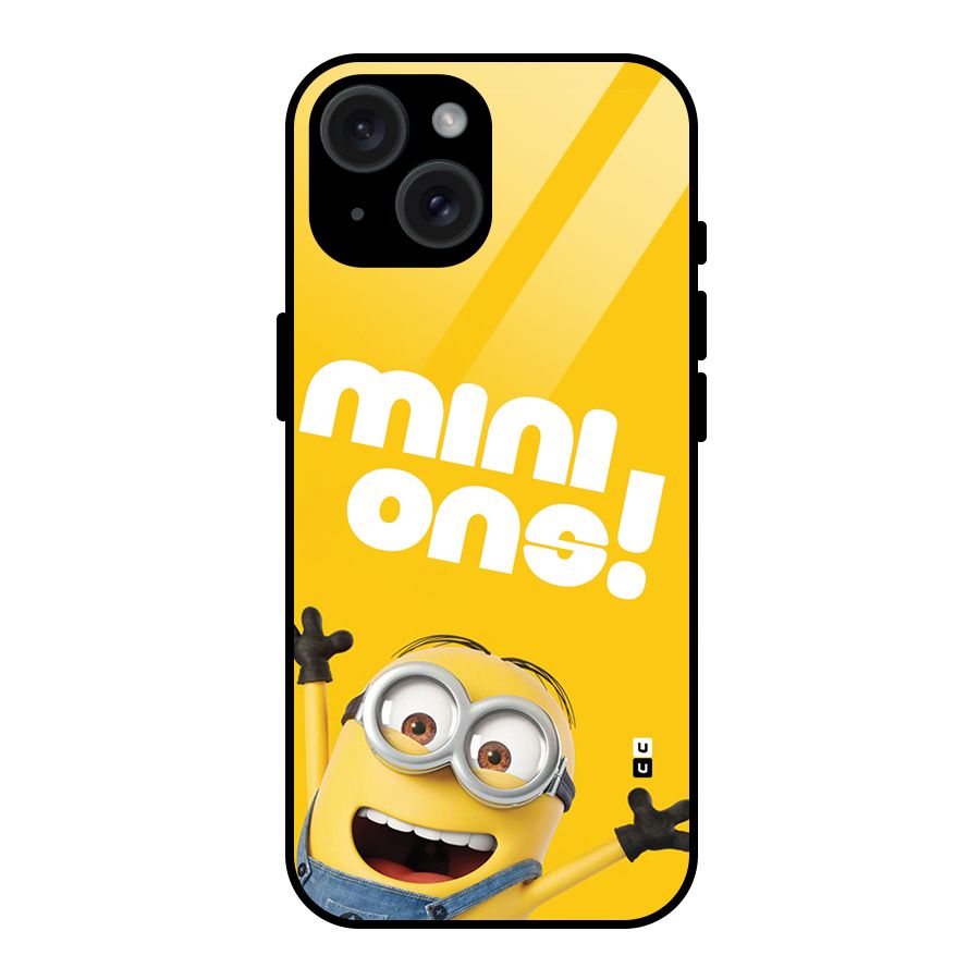 Happy Minion Glass Back Case for iPhone 15