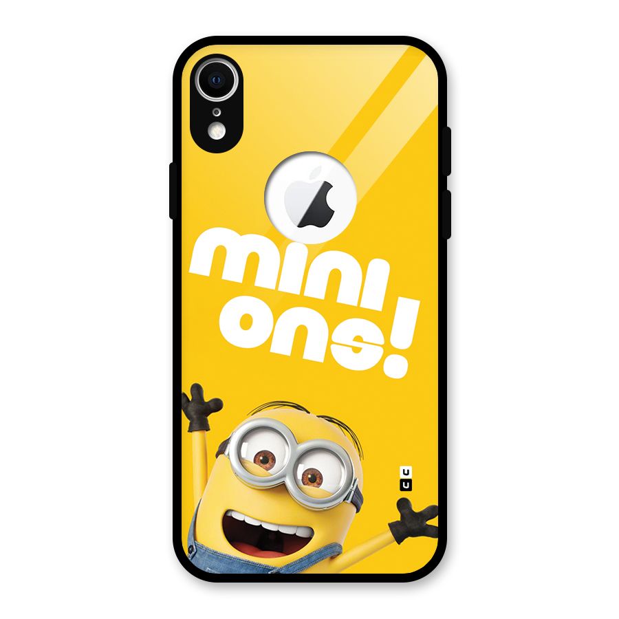 Happy Minion Glass Back Case for iPhone XR Logo Cut