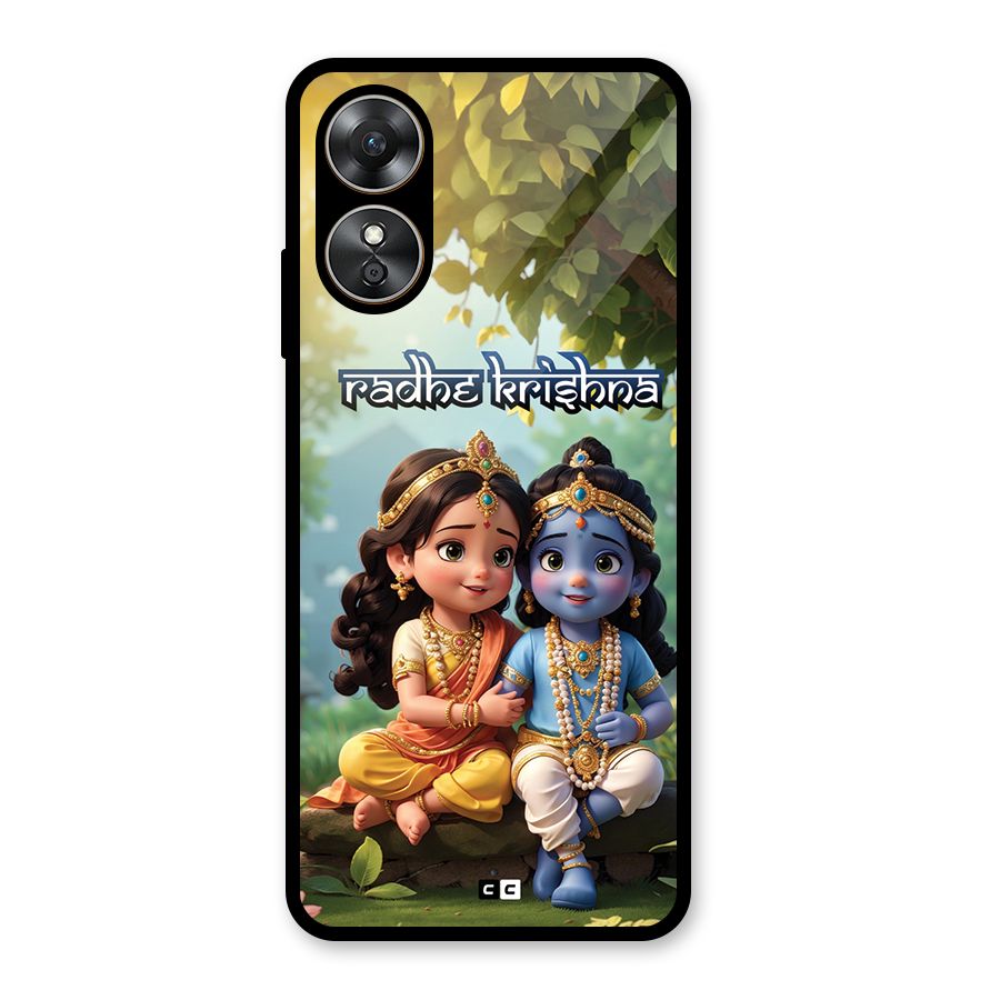 Hare Radhe Krishna Glass Back Case for Oppo A17