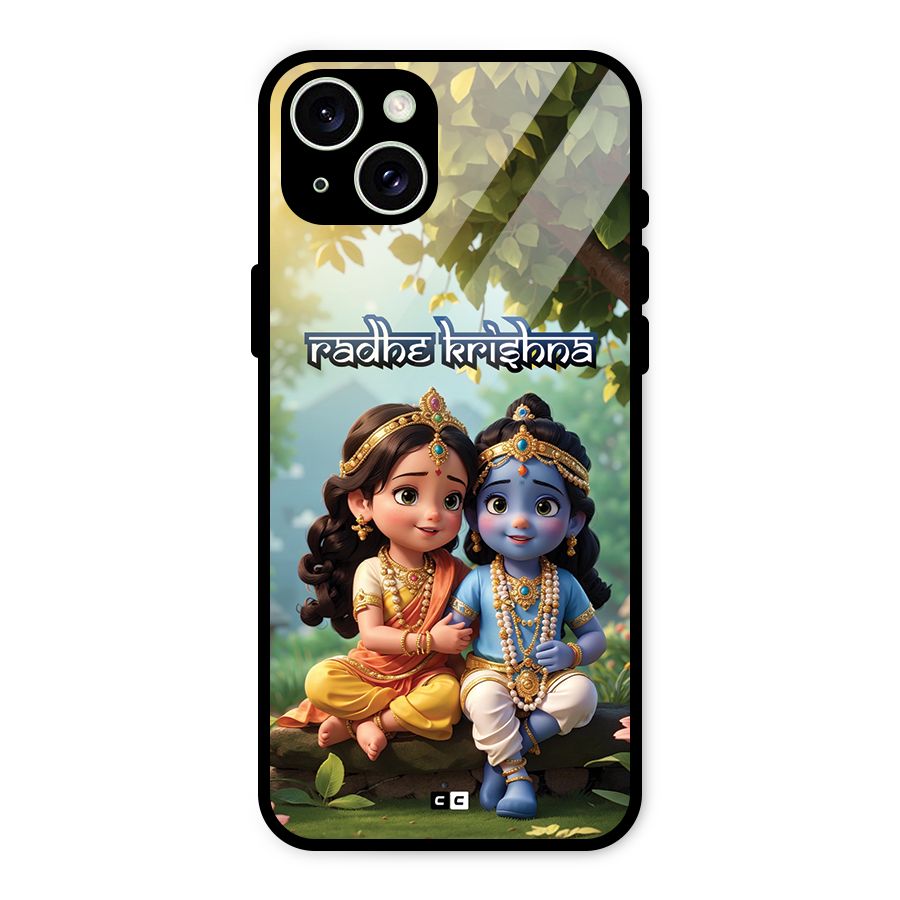 Hare Radhe Krishna Glass Back Case for iPhone 15 Plus