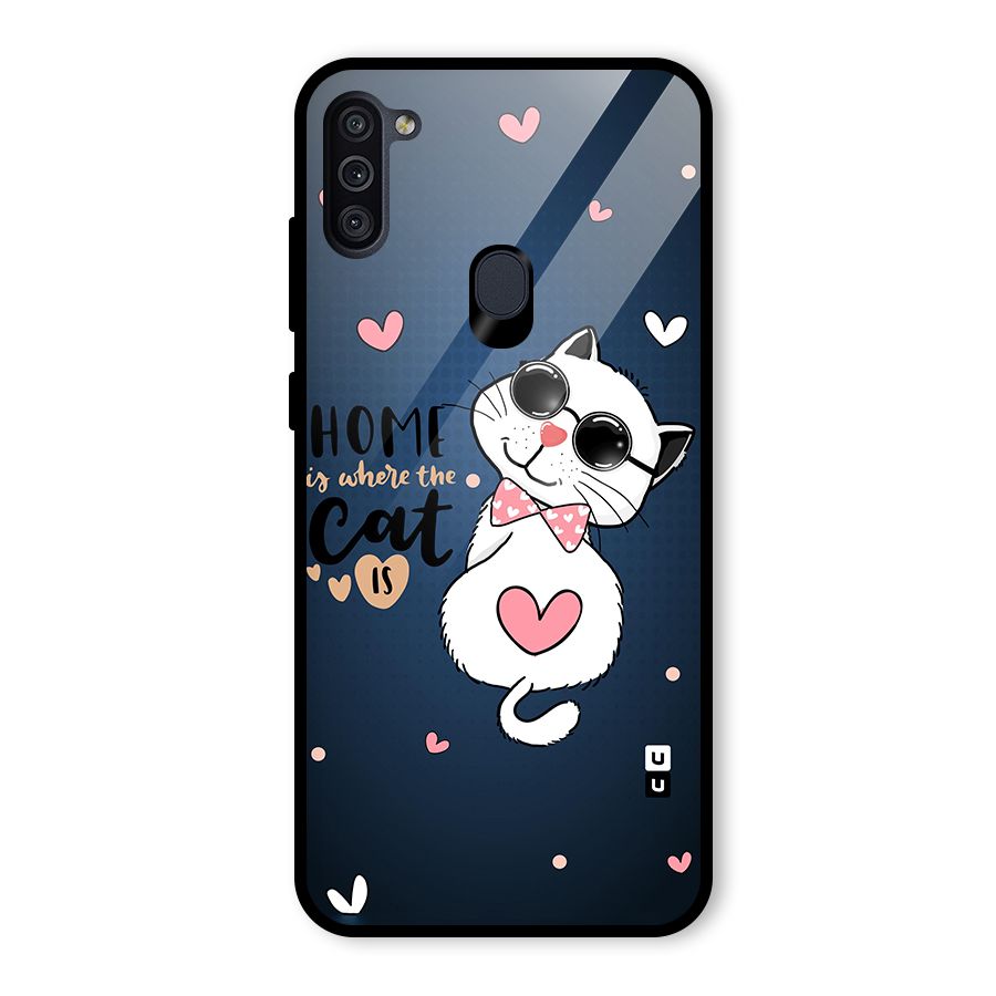 Home Where Cat Glass Back Case for Galaxy M11