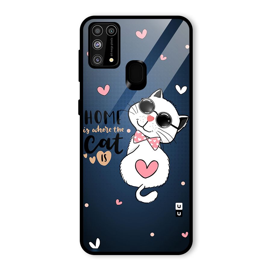 Home Where Cat Glass Back Case for Galaxy M31