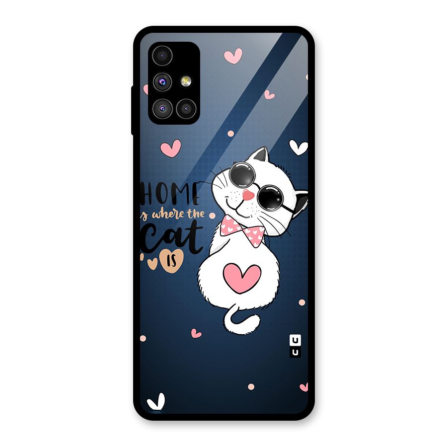Home Where Cat Glass Back Case for Galaxy M51