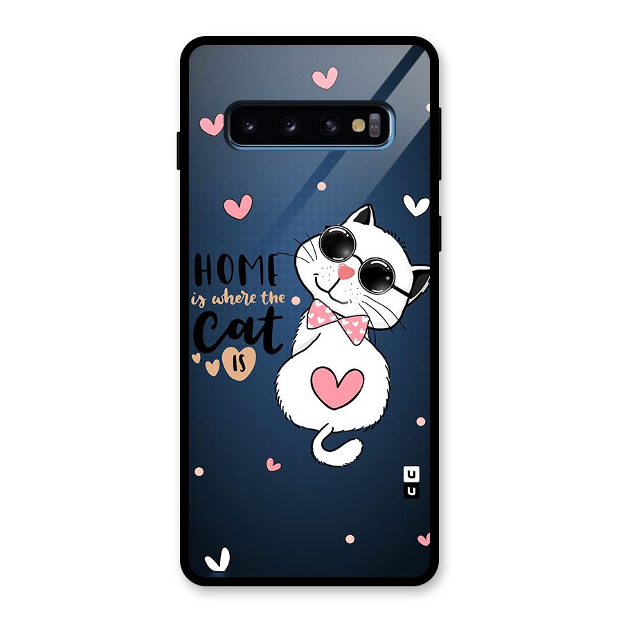 Home Where Cat Glass Back Case for Galaxy S10