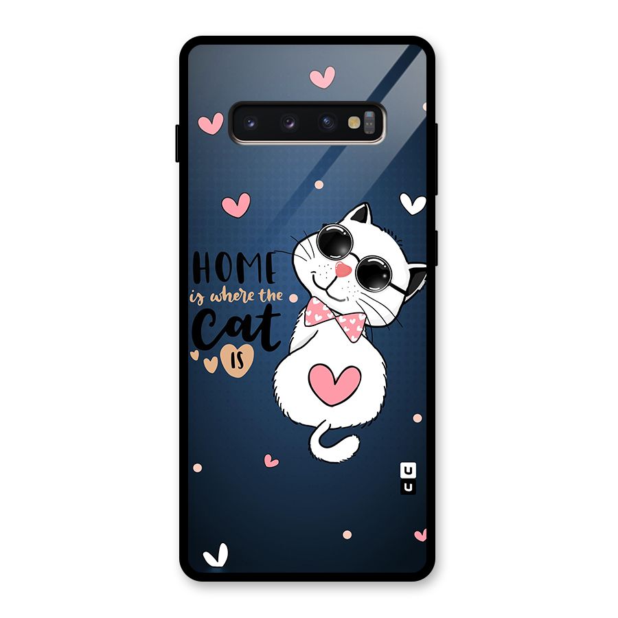 Home Where Cat Glass Back Case for Galaxy S10 Plus