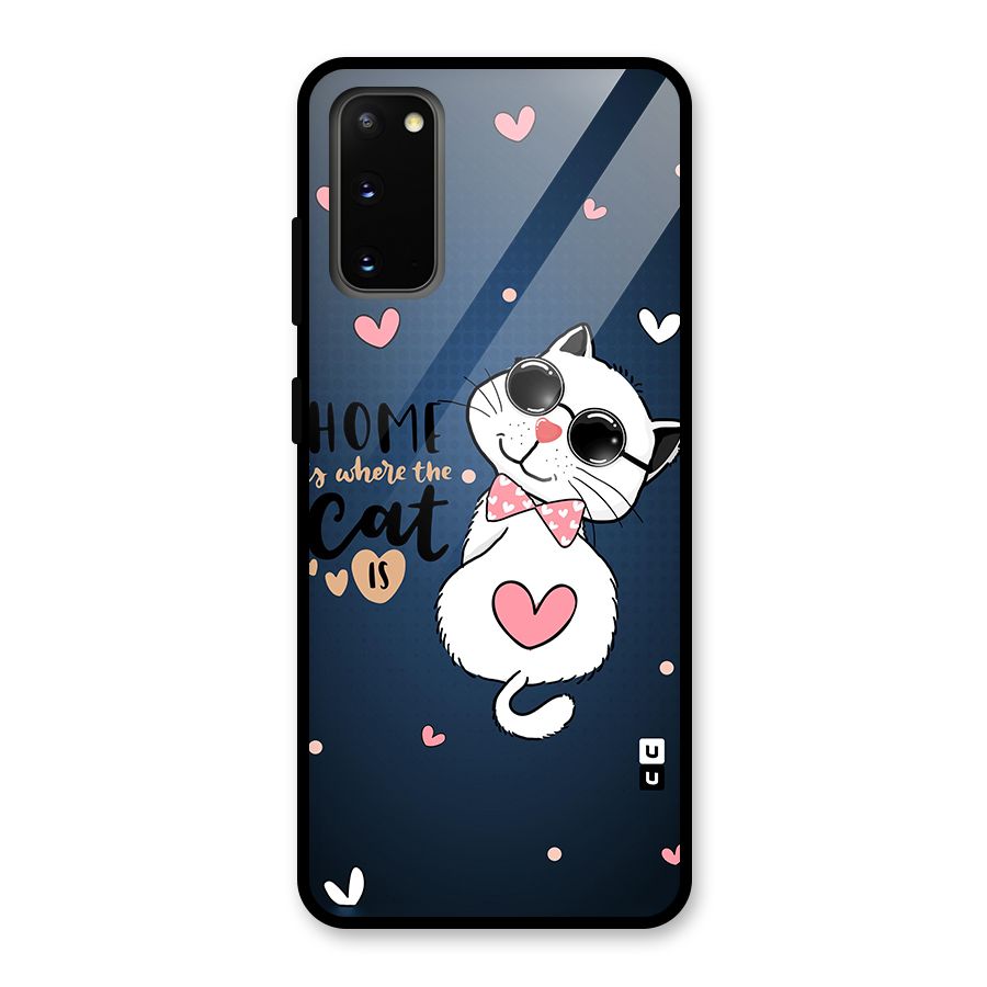 Home Where Cat Glass Back Case for Galaxy S20