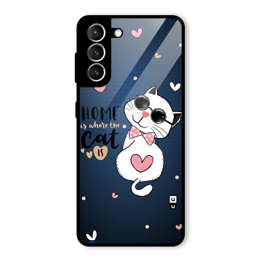 Home Where Cat Glass Back Case for Galaxy S21 5G