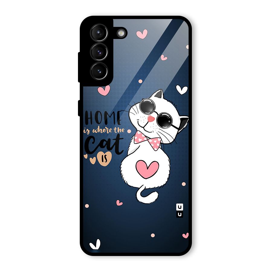 Home Where Cat Glass Back Case for Galaxy S21 Plus