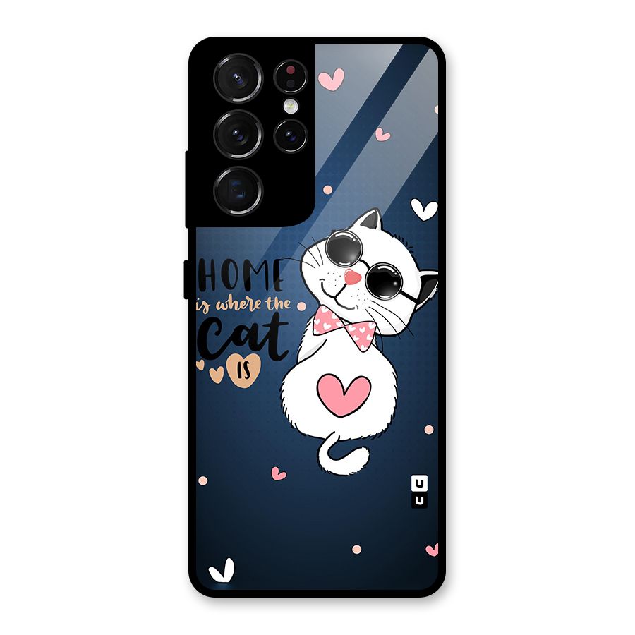 Home Where Cat Glass Back Case for Galaxy S21 Ultra 5G