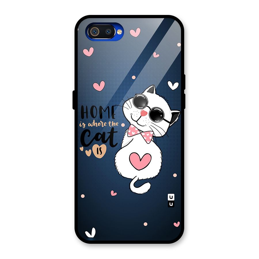 Home Where Cat Glass Back Case for Realme C2