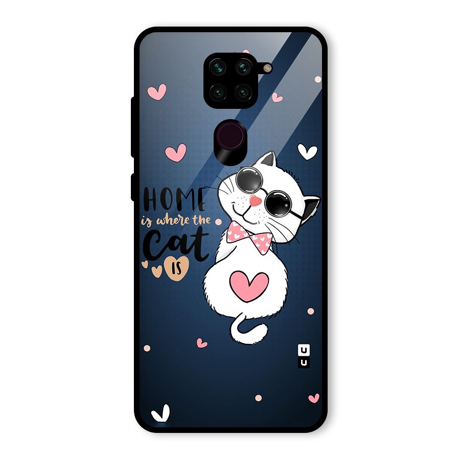 Home Where Cat Glass Back Case for Redmi Note 9