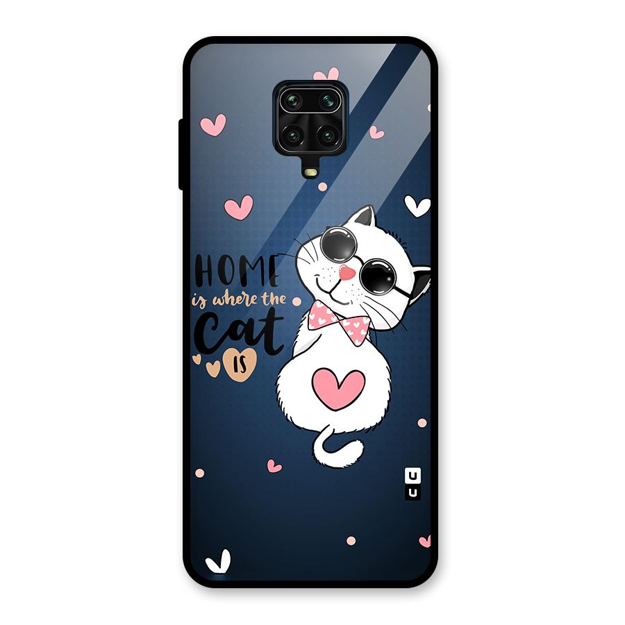 Home Where Cat Glass Back Case for Redmi Note 9 Pro