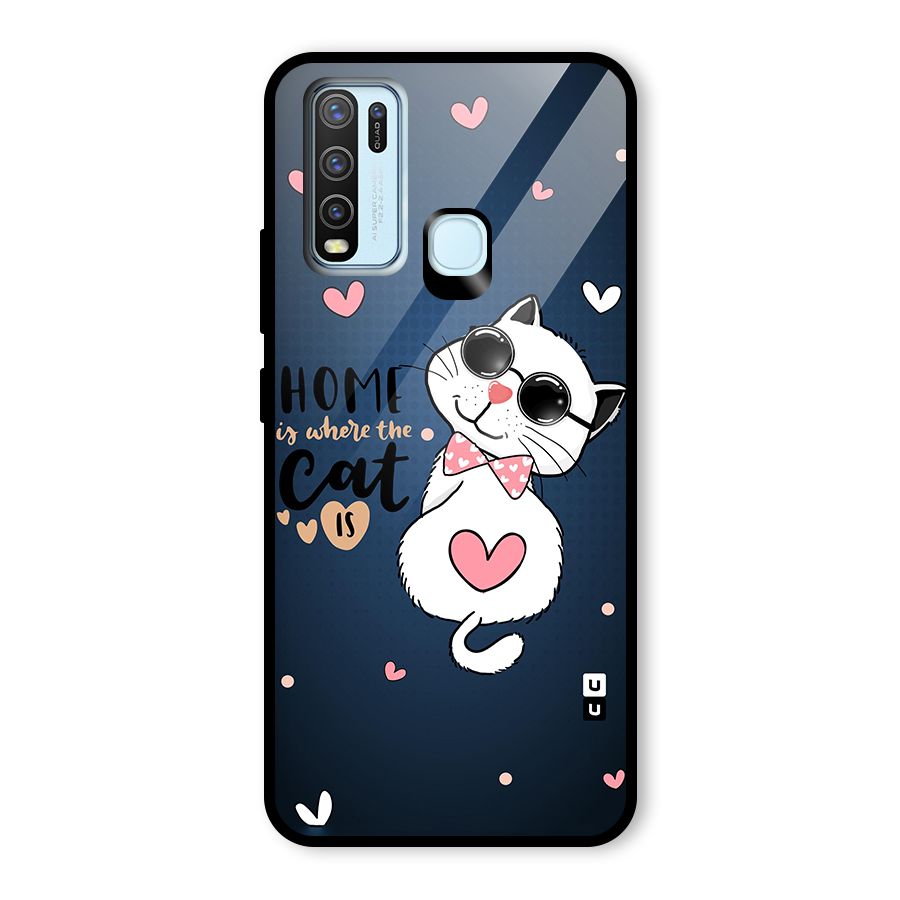 Home Where Cat Glass Back Case for Vivo Y30