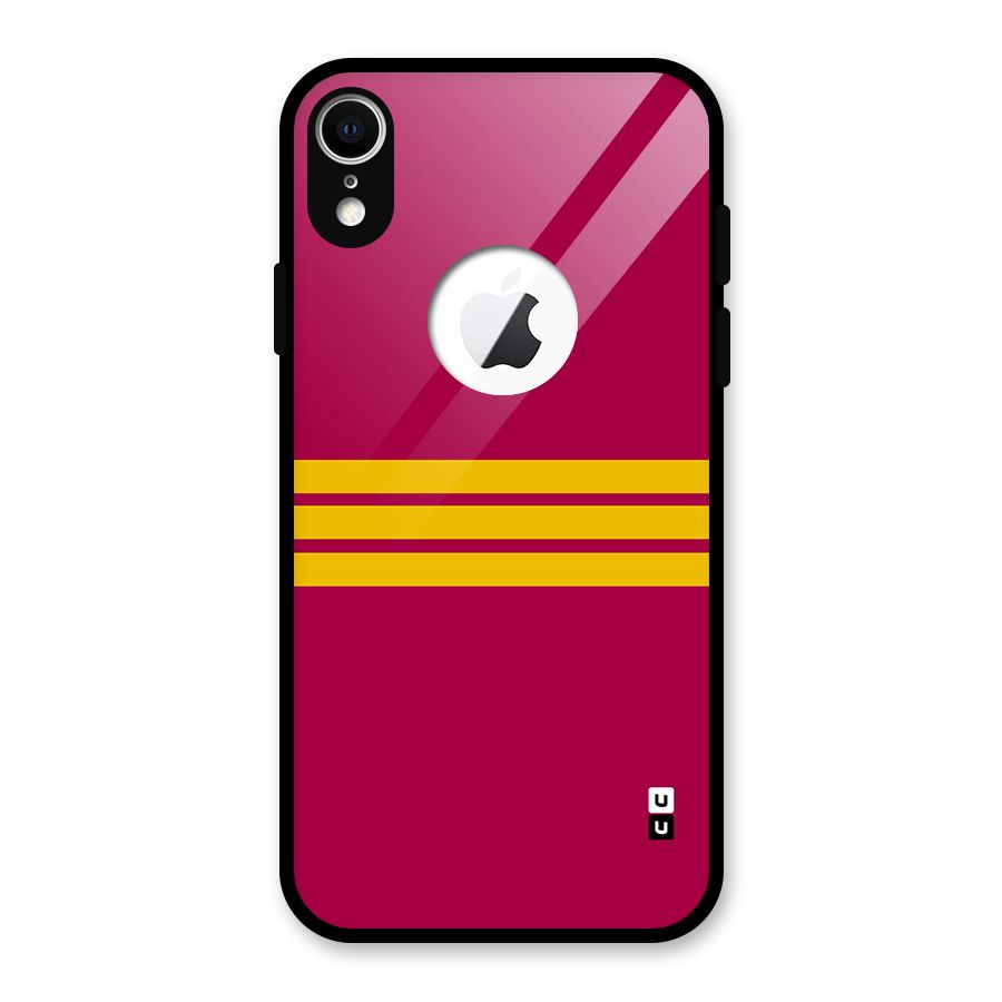 Horizontal Sports Stripes Glass Back Case for iPhone XR Logo Cut