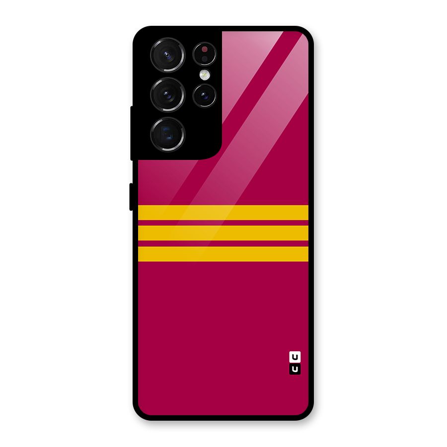 Horizontal Sports Stripes Glass Back Case for Galaxy S21 Ultra 5G