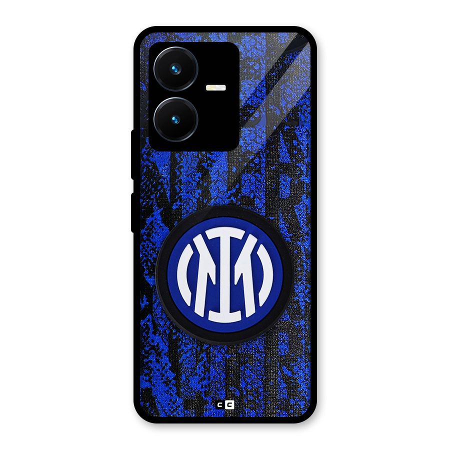 Inter Milan Texture Glass Back Case for Vivo Y22s