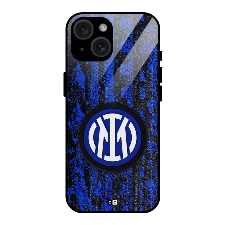 Inter Milan Texture Glass Back Case for iPhone 15