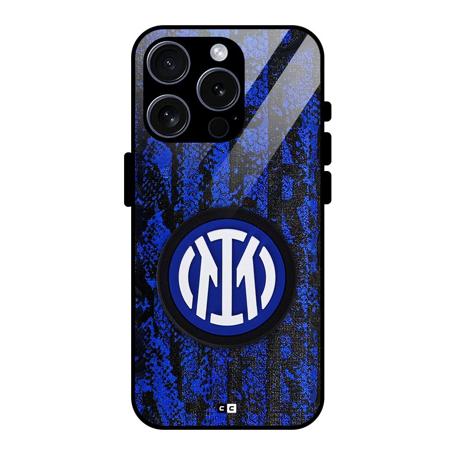 Inter Milan Texture Glass Back Case for iPhone 15 Pro