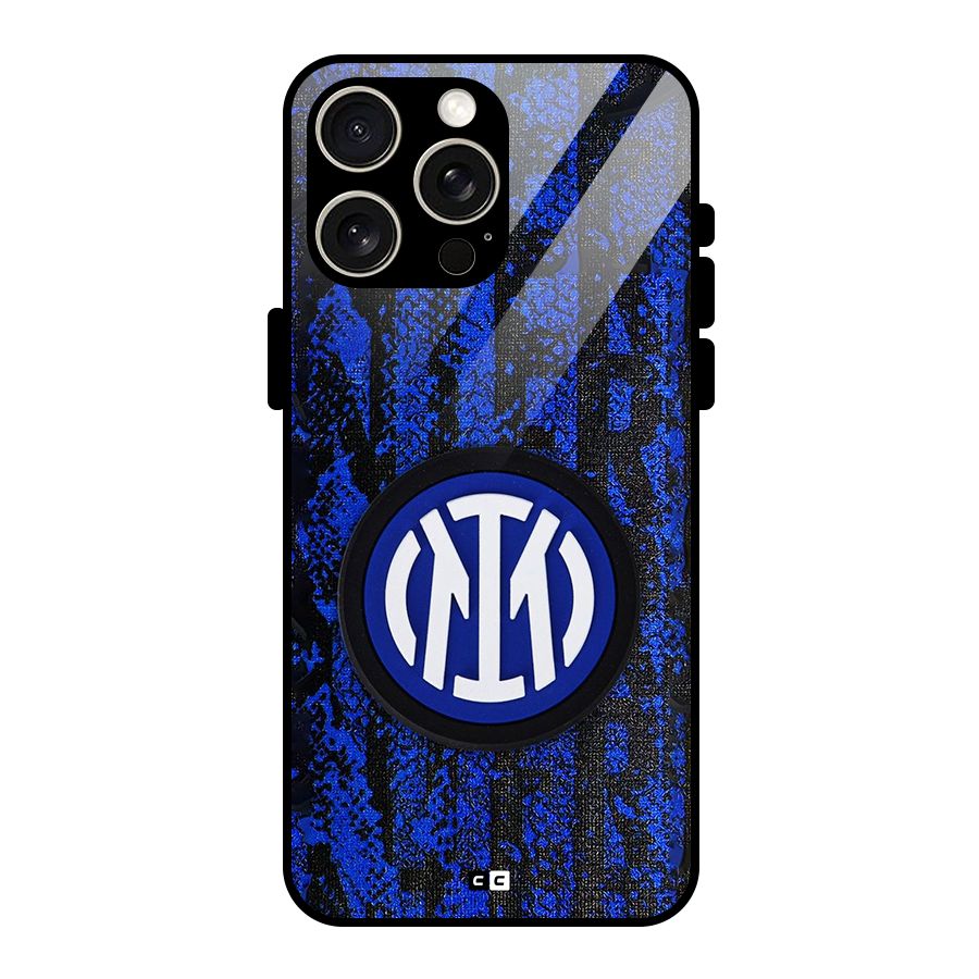 Inter Milan Texture Glass Back Case for iPhone 15 Pro Max