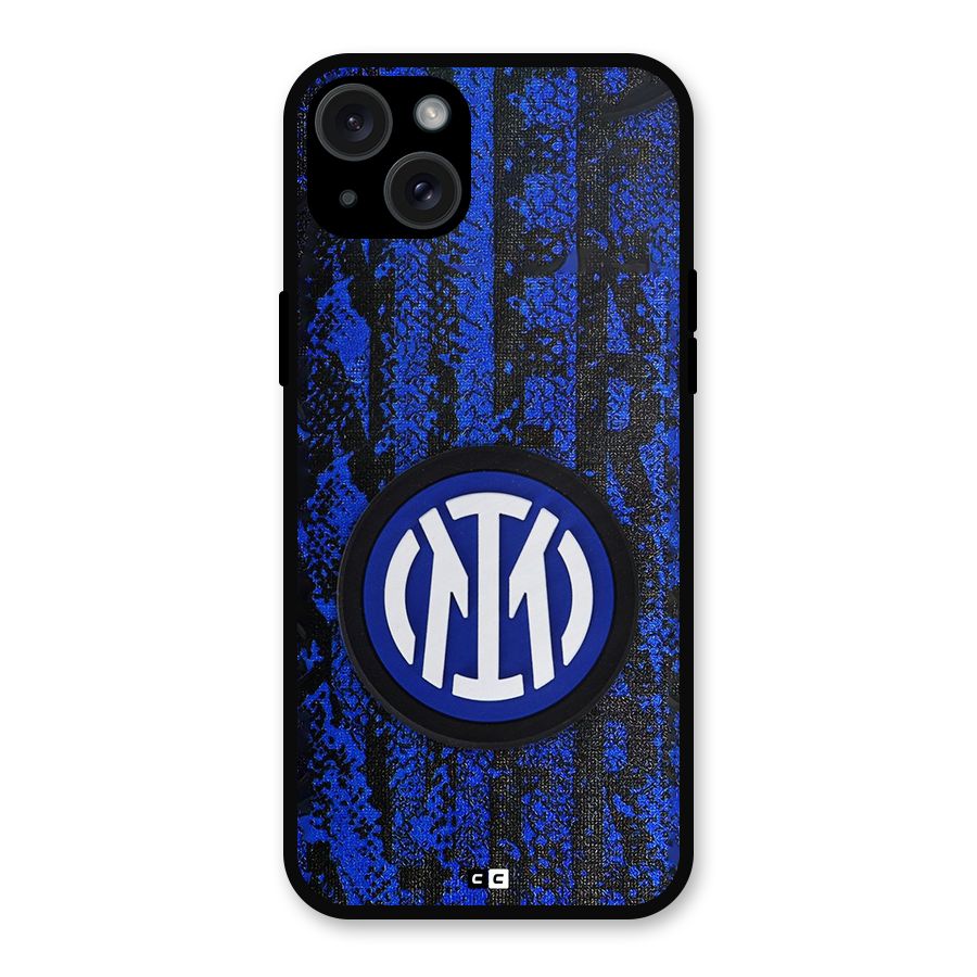 Inter Milan Texture Metal Back Case for iPhone 15 Plus