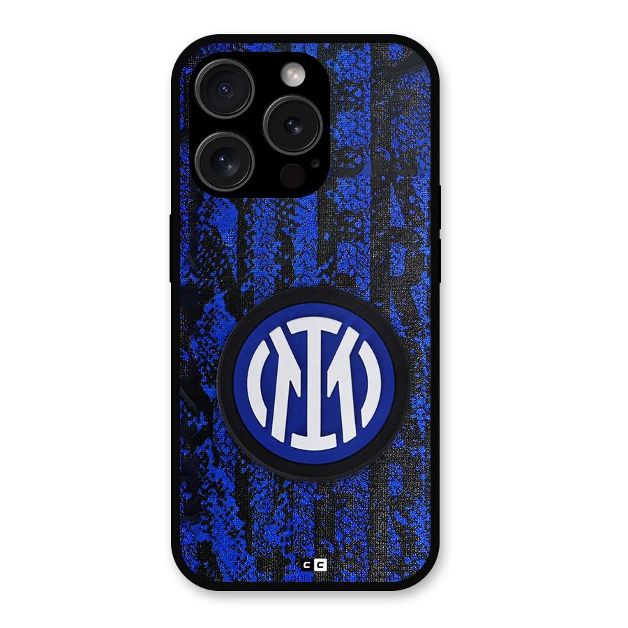 Inter Milan Texture Metal Back Case for iPhone 15 Pro