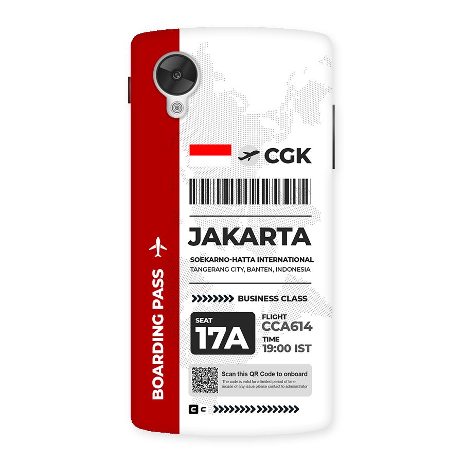 International Boarding Pass Jakarta Back Case for Google Nexus 5