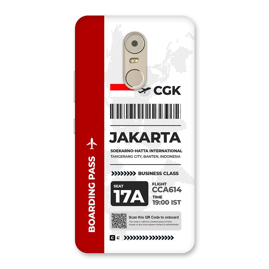International Boarding Pass Jakarta Back Case for Lenovo K6 Note