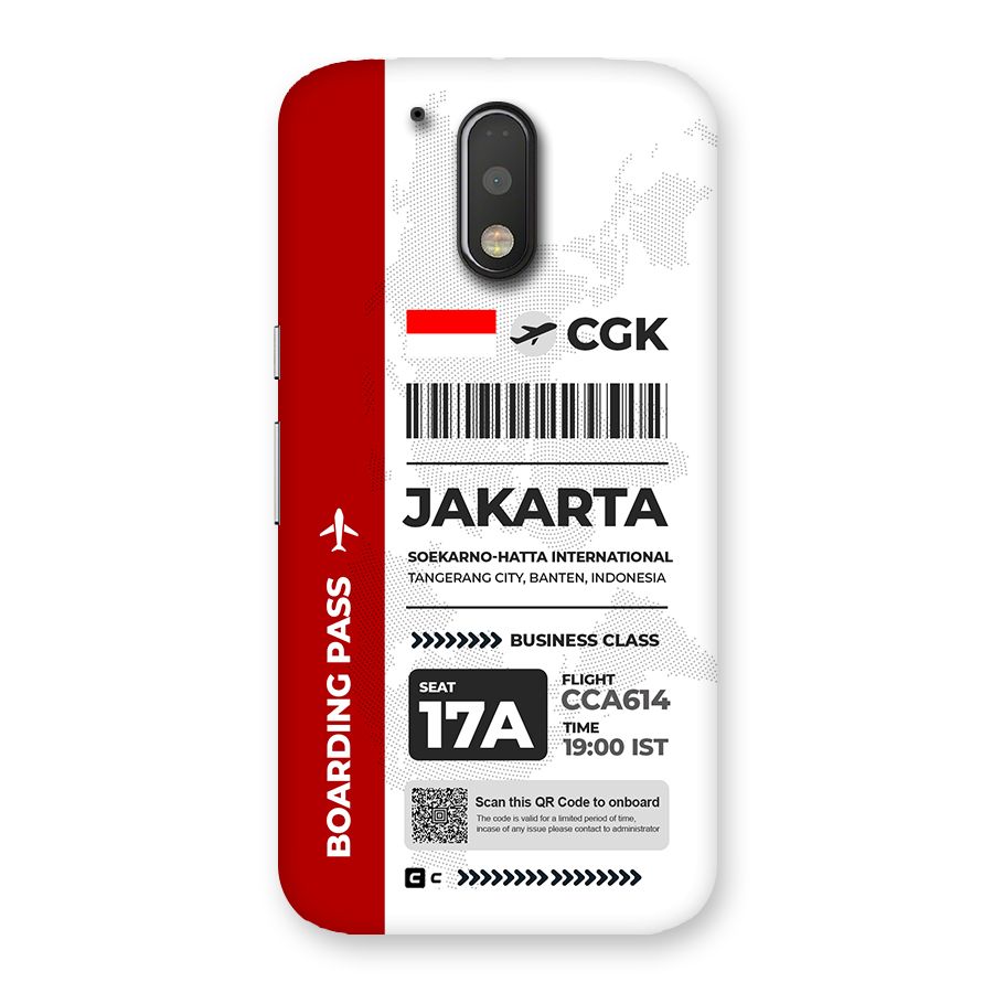 International Boarding Pass Jakarta Back Case for Moto G4 Plus