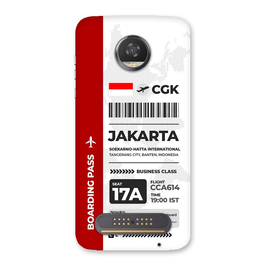 International Boarding Pass Jakarta Back Case for Moto Z2 Play