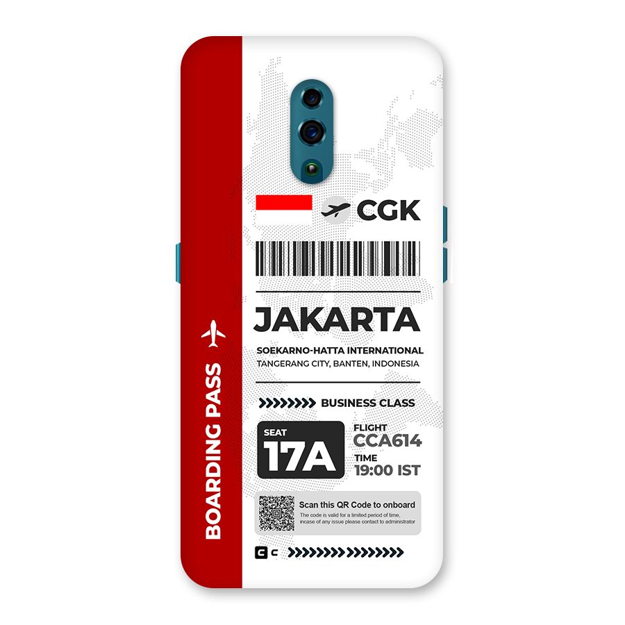 International Boarding Pass Jakarta Back Case for Oppo Reno
