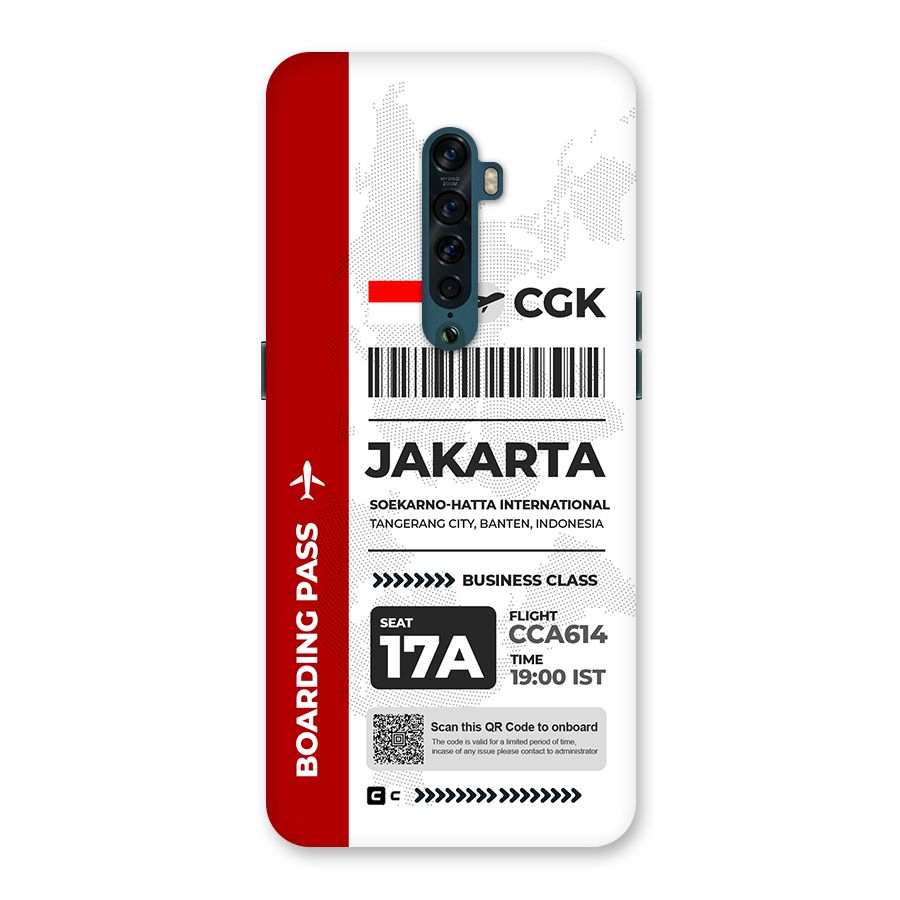International Boarding Pass Jakarta Back Case for Oppo Reno2