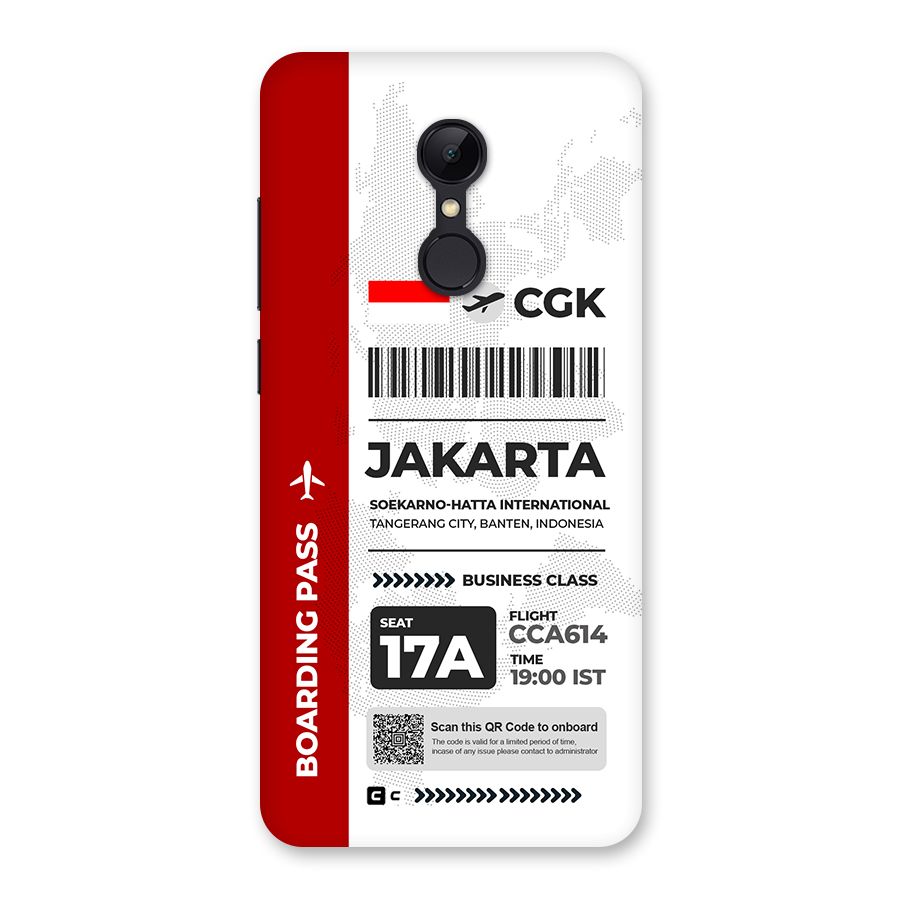 International Boarding Pass Jakarta Back Case for Redmi 5