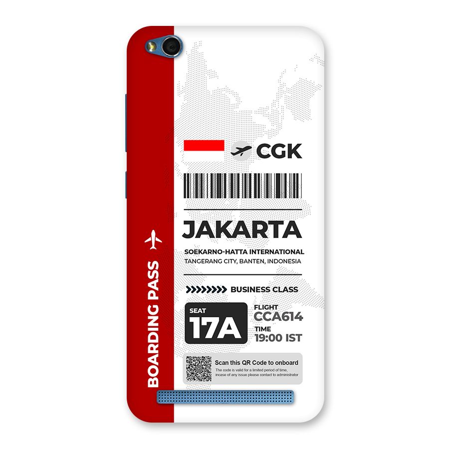 International Boarding Pass Jakarta Back Case for Redmi 5A