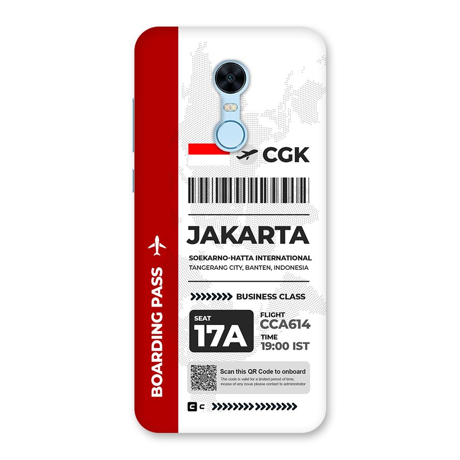 International Boarding Pass Jakarta Back Case for Redmi Note 5