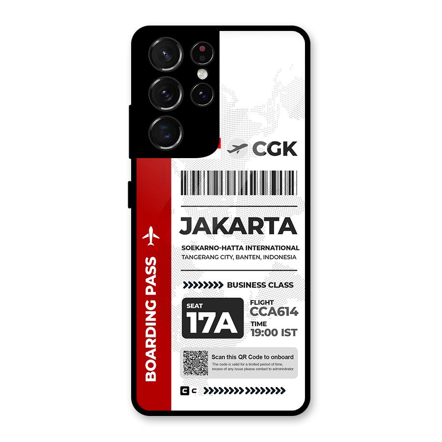 International Boarding Pass Jakarta Glass Back Case for Galaxy S21 Ultra 5G