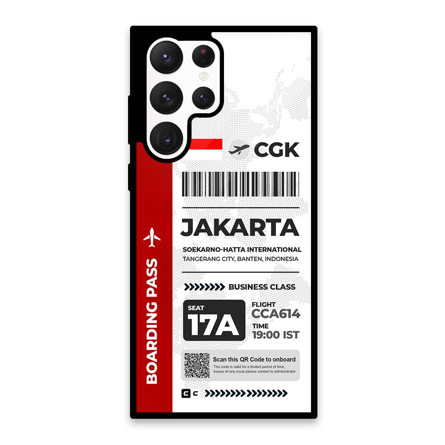 International Boarding Pass Jakarta Glass Back Case for Galaxy S22 Ultra 5G