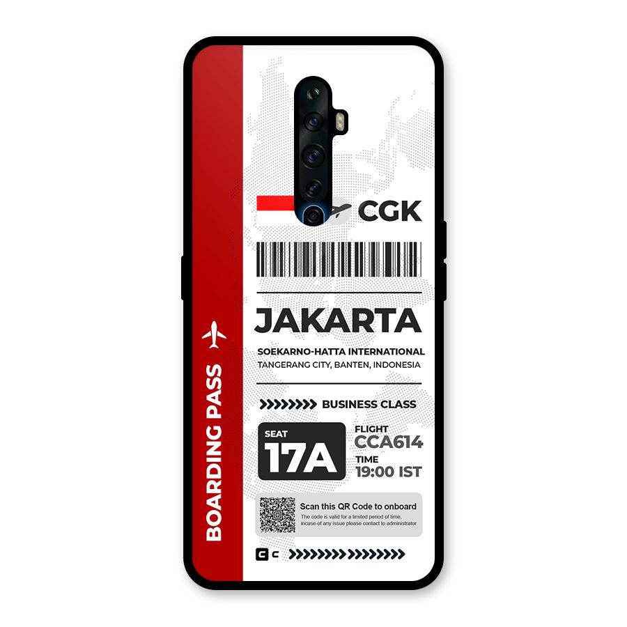 International Boarding Pass Jakarta Glass Back Case for Oppo Reno2 F