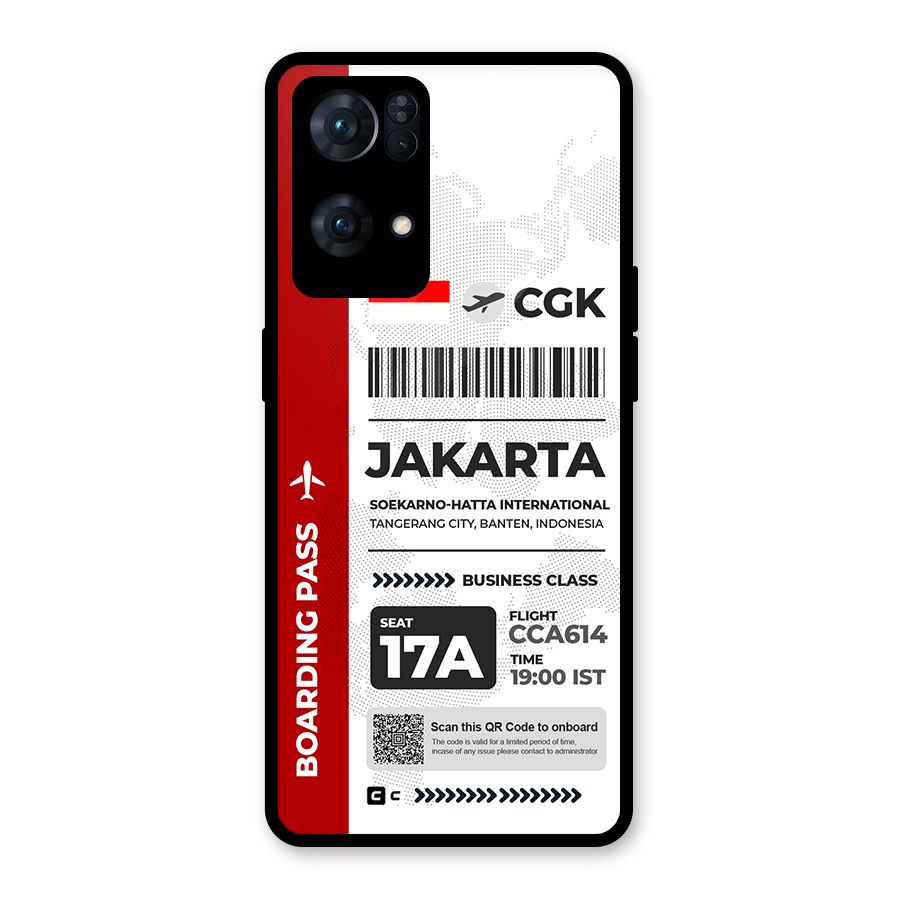 International Boarding Pass Jakarta Glass Back Case for Oppo Reno7 Pro 5G