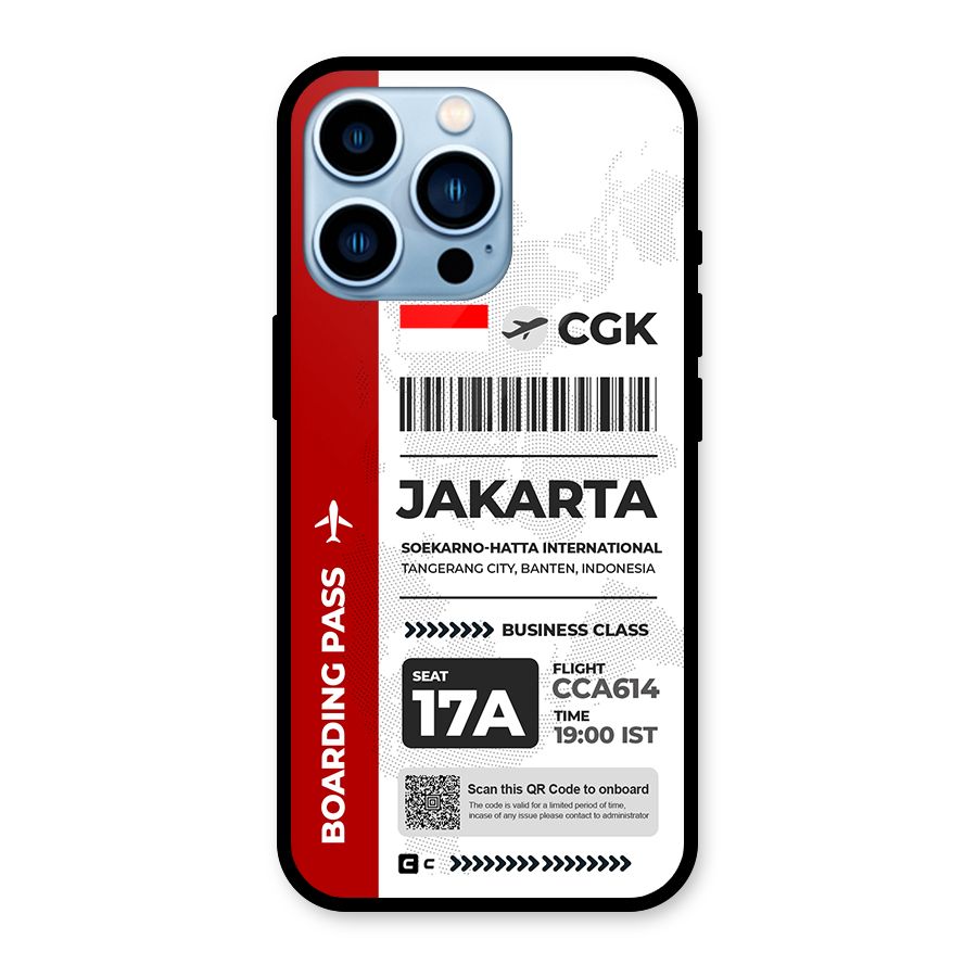 International Boarding Pass Jakarta Glass Back Case for iPhone 13 Pro