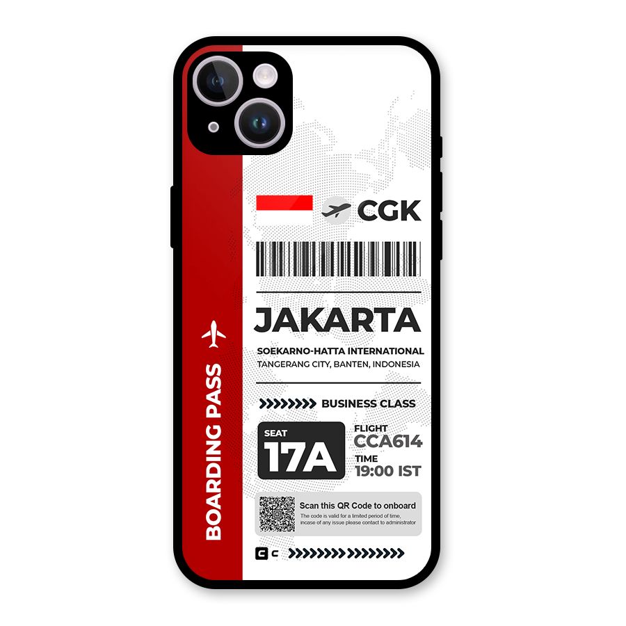 International Boarding Pass Jakarta Glass Back Case for iPhone 14 Plus