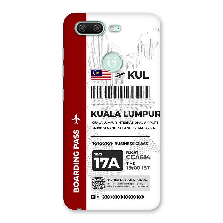 International Boarding Pass Kuala Lumpur Back Case for Gionee S10