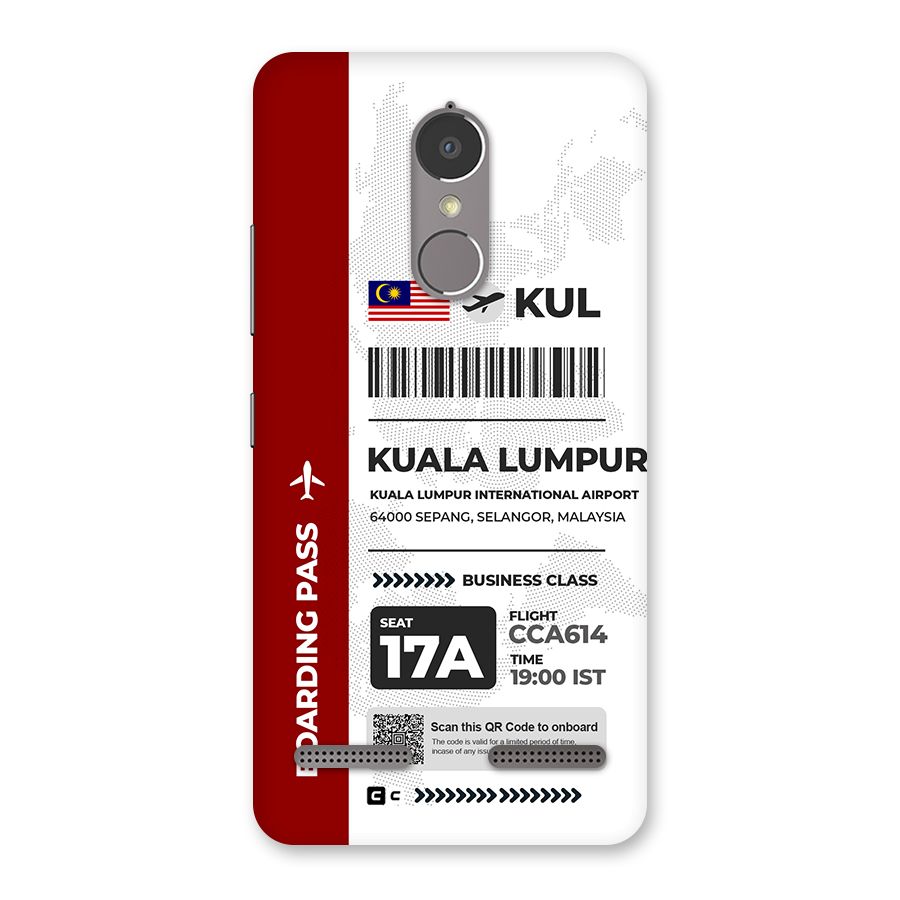 International Boarding Pass Kuala Lumpur Back Case for Lenovo K6