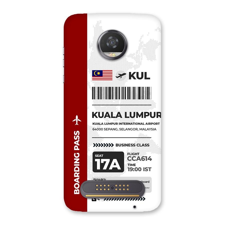 International Boarding Pass Kuala Lumpur Back Case for Moto Z2 Play