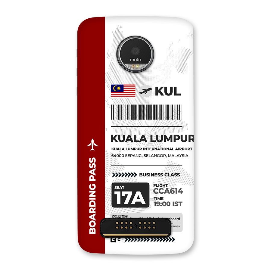 International Boarding Pass Kuala Lumpur Back Case for Moto Z Play