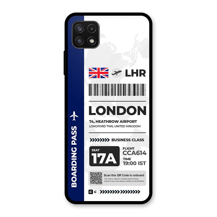 International Boarding Pass London Glass Back Case for Galaxy A22 5G