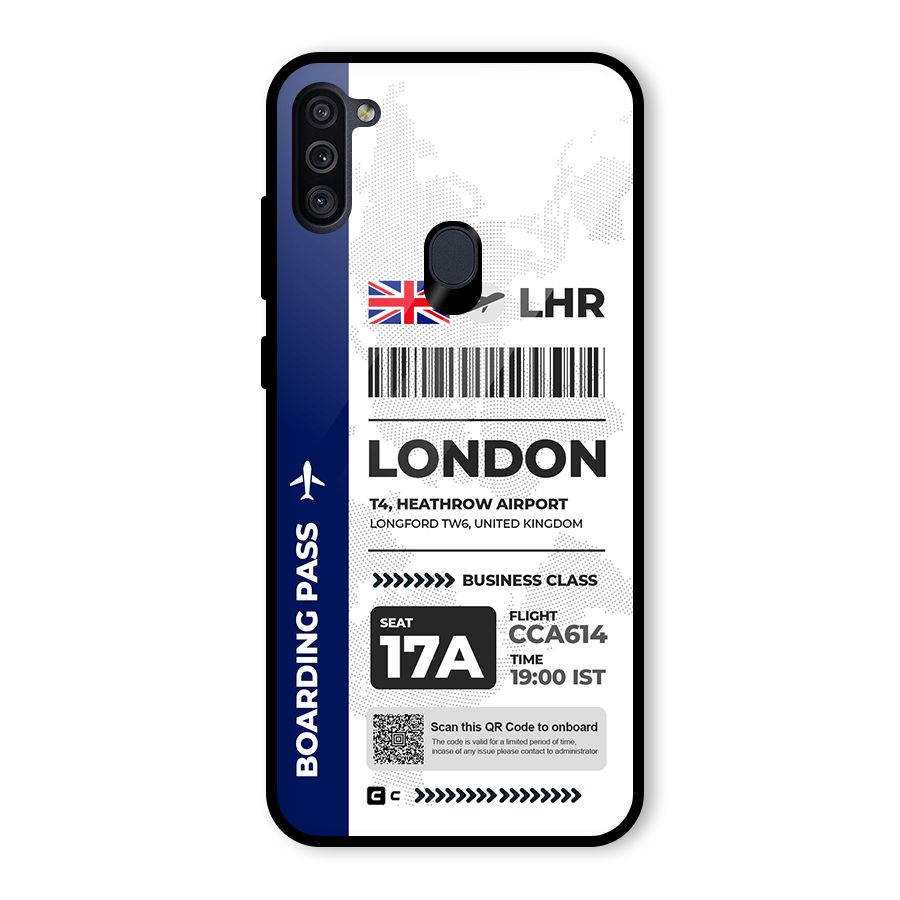 International Boarding Pass London Glass Back Case for Galaxy M11